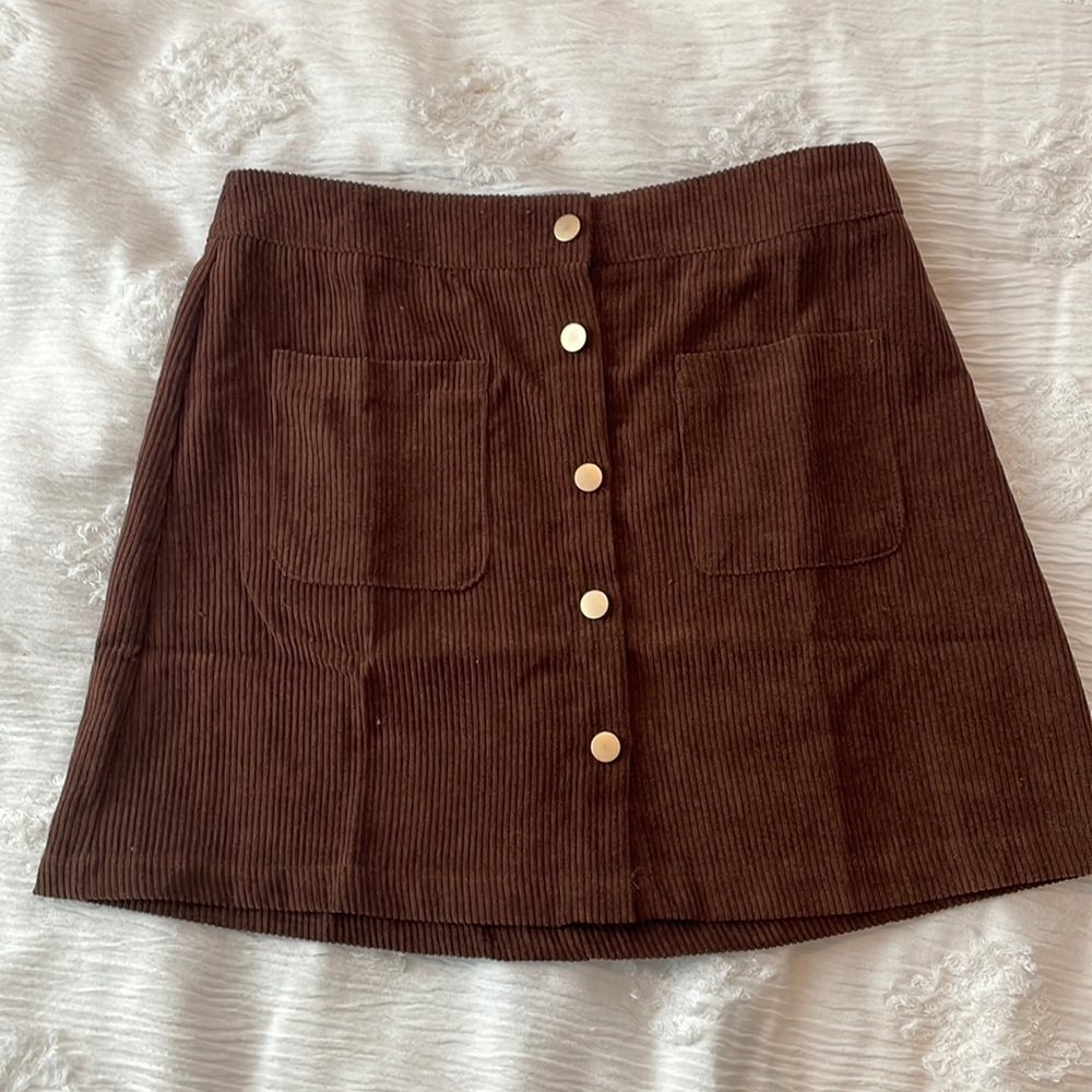 Brown Skirt with Gold Buttons